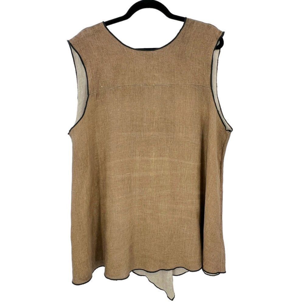 Sleeveless Linen-Blend Button Front Top in Tan - Picture 4 of 6